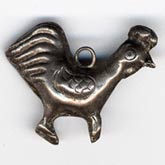 Chinese coin silver rooster pendant. 20x25mm Pkg of 1.