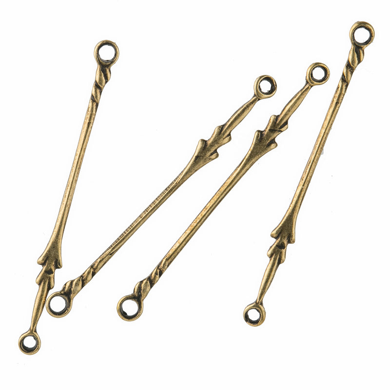 Stamped brass arrow 2 ring connector rods. 26mm. Pkg. of 10.