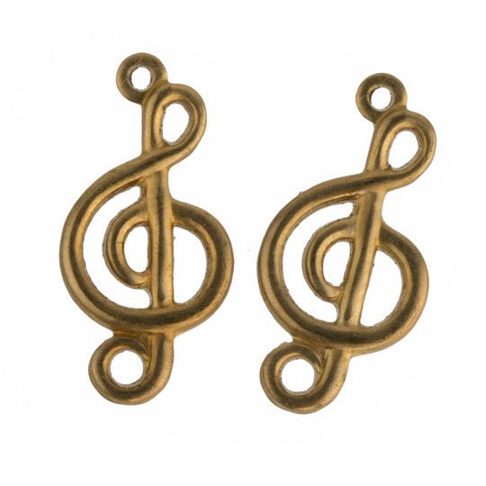 Brass treble clef pendant. 18mm length Pkg. of 2. b9-0544(e)