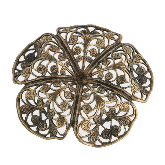 Oxidized brass filigree in a buttercup shape. 45x15mm Sold individually. b9-0575(e)
