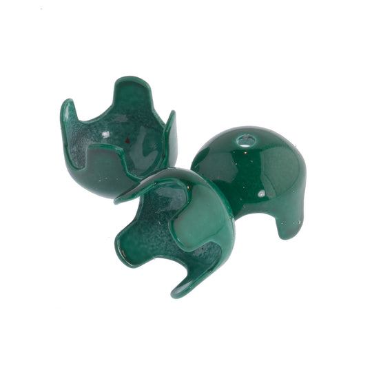 Fab Vintage Green Enameled Steel Bead Caps. 9mm.  Pkg of 2.  b9-0589-3