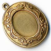 Ornate Victorian-Style Stamped Oxidized Brass Oval Frame Pendant Setting. 4 sizes.