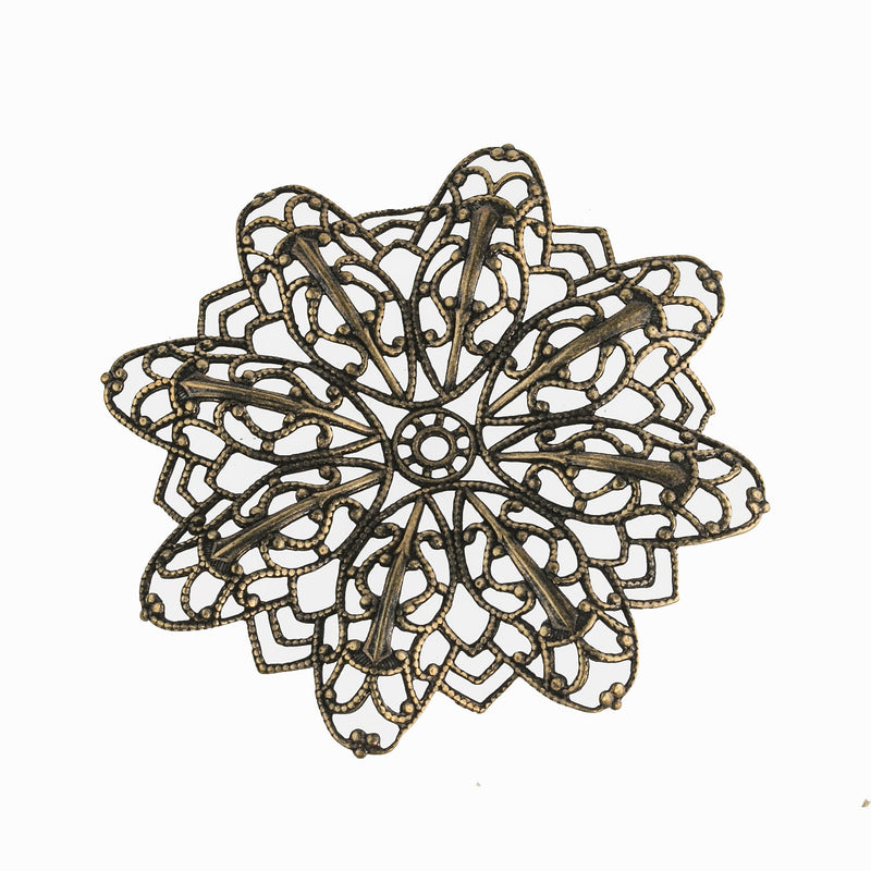 Dapped brass filigree pendant 55mm with center setting. Pkg. of 1.