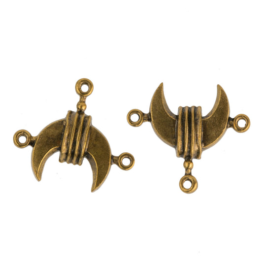 Vintage polished brass crescent moon shaped connectors. 17x15mm Pkg. of 2. b9-0639(e)