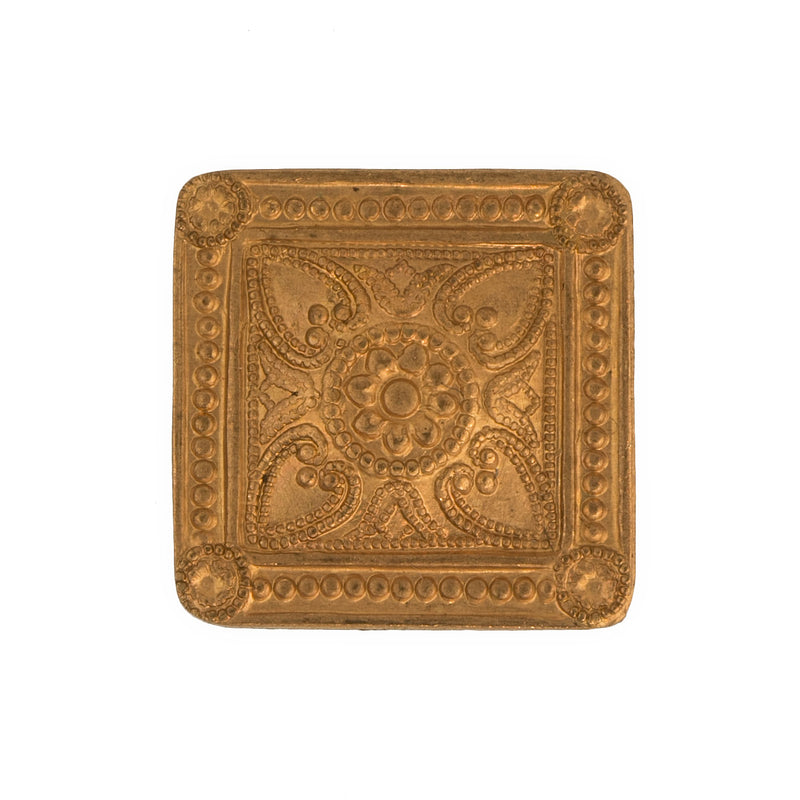 Copper over brass stamped dapped square with Victorian ornamental decor. Pkg. of 2.