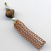 b9-0758-Vintage copper over steel tassel with glass pearl. 60mm length Pkg. of 1