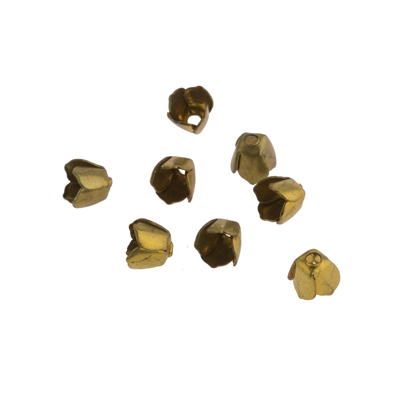 Vintage brass 4 petal adjustable bead cap for a 5-8mm bead. Pkg. of 10