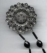 Antique turn of the century Bohemian silver metal and jet glass necklace.