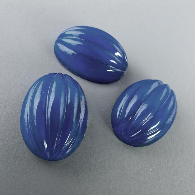 Vintage Bohemian high domed fluted glass cabochon 14x10mm Pkg of 2. 
