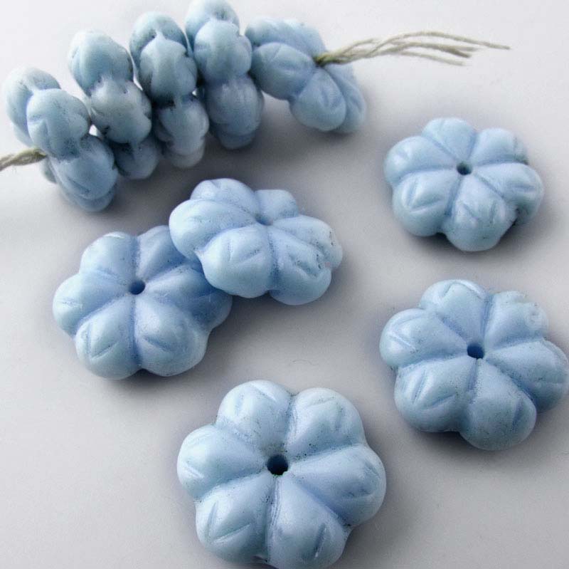 Vintage Robin's egg blue flat flower rondelles, 15x5mm, Pkg of 10.