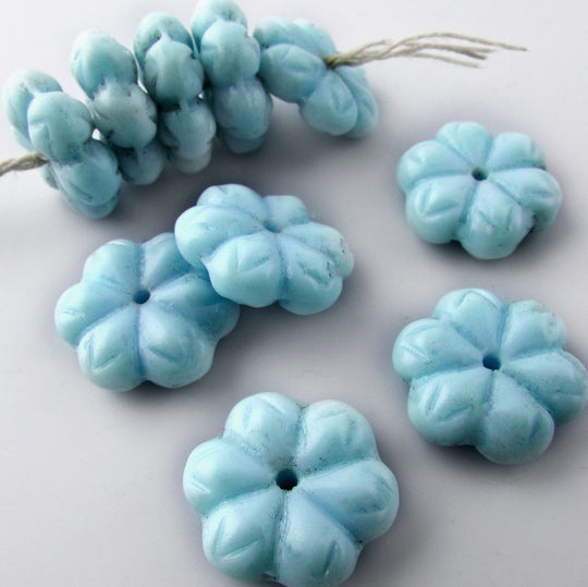 Vintage Robin's egg blue flat flower rondelles, 15x5mm, Pkg of 10. b11-bl-2016(e)