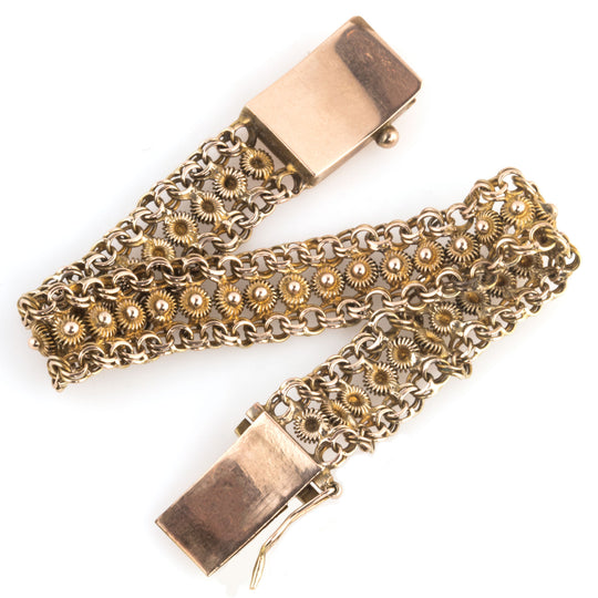 Etruscan style 12kt gold granulated link bracelet. j-brfn100