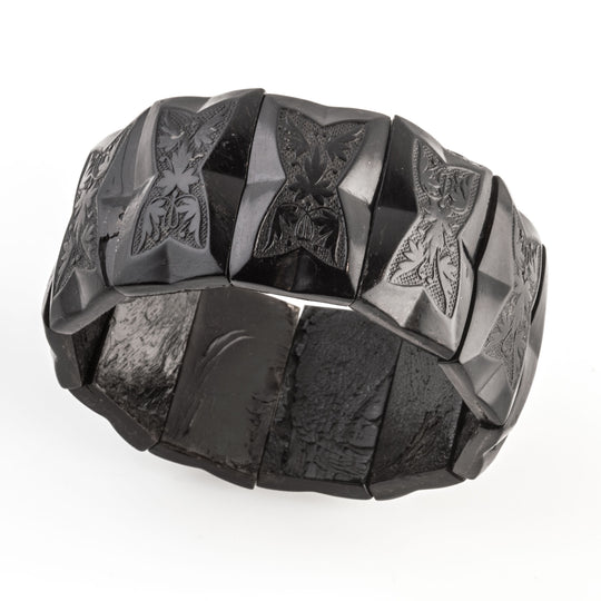 Victorian plaque bracelet, rare Gutta Percha with floral design. j-brvc351