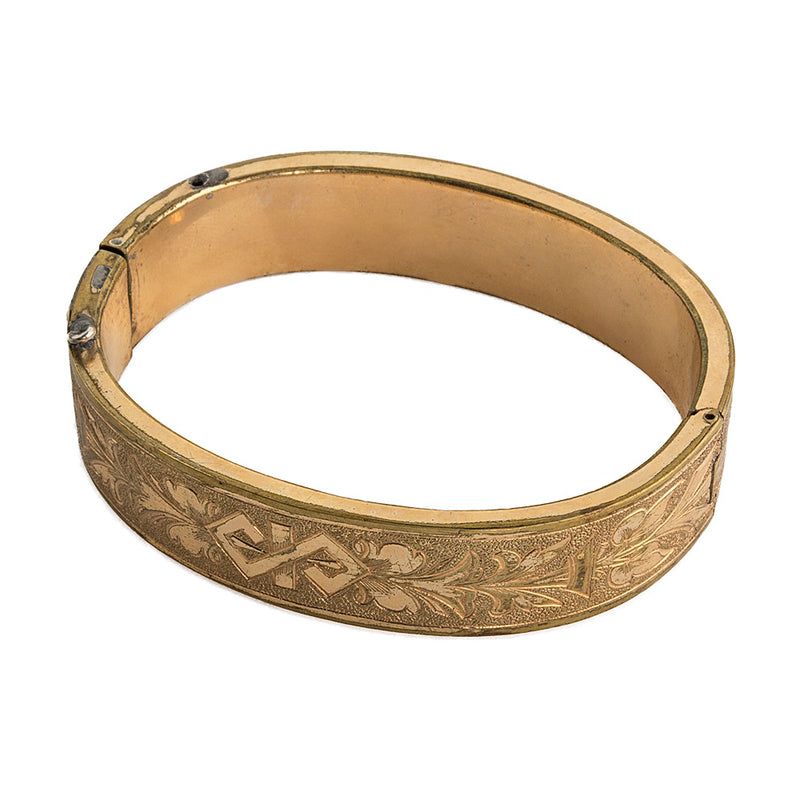 Victorian gold-washed engraved Greek revival bangle