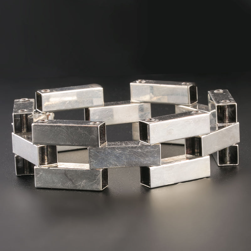 Vintage Mexican sterling silver modernist hollow link bracelet