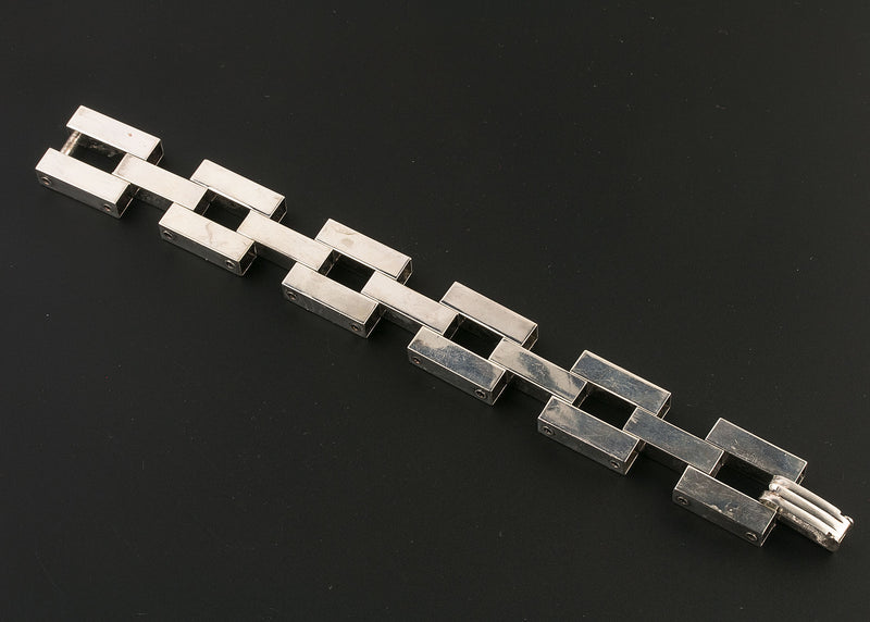 Vintage Mexican sterling silver modernist hollow link bracelet