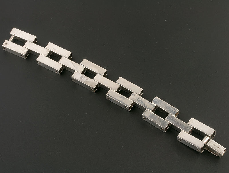 Vintage Mexican sterling silver modernist hollow link bracelet