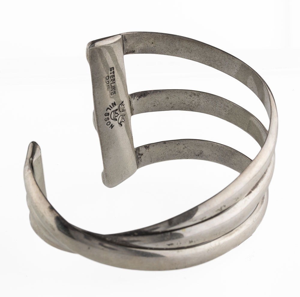 twist silver Robert Signed Nilsson – modernist Adornments sterling cuff bracelet. Earthly