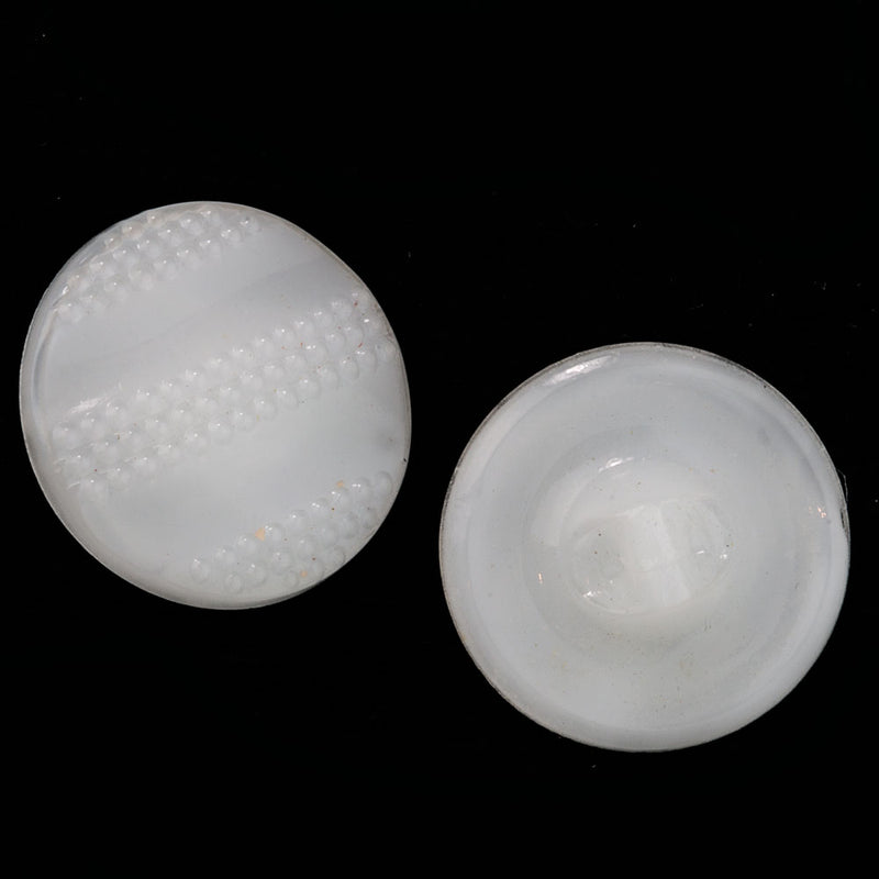 Vintage Czech molded pressed white opal glass buttons, 18mm. Package of 6.