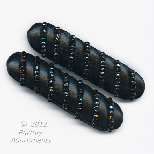Art Deco shoe buckles, beaded black leather. j-buad067