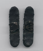 Art Deco black leather beaded shoe buckles