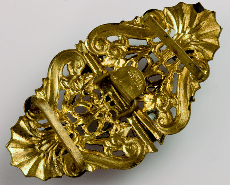 Gilt brass Belt buckle,glass stones. 2-piece. 1930s, Czechoslovkia