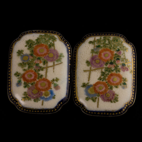 Antique belt buckle, Japanese Satsuma porcelain and silver. j-buor102