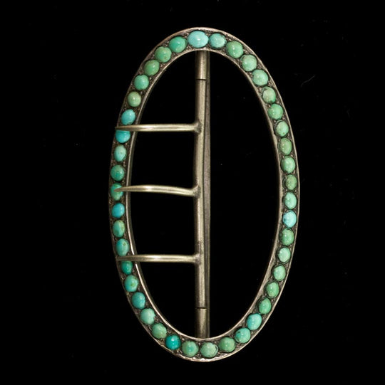 Victorian sterling silver buckle with Persian turquoise. buvc545