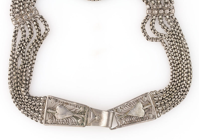 Silver 5-stand chain belt and buckle, Kerala, South India. 30 inches