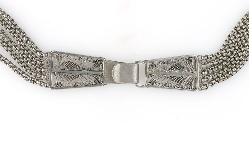 Silver 5-stand chain belt and buckle, Kerala, South India. 30 inches
