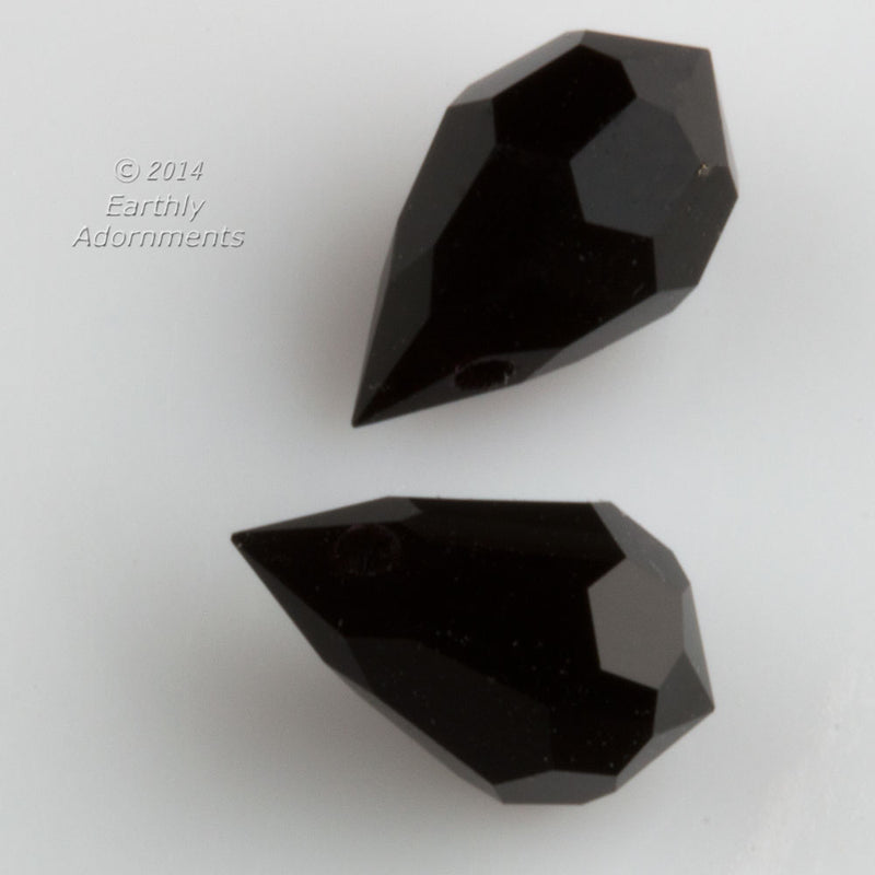 Preciosa art 451 jet teardrop pendants. 10/6mm. Package of 4.