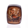 Russian hand-painted lacquered paper mache snuff box-fairytale Baba Yaga artist signed.