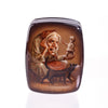 Russian hand-painted lacquered paper mache snuff box-fairytale Baba Yaga artist signed.