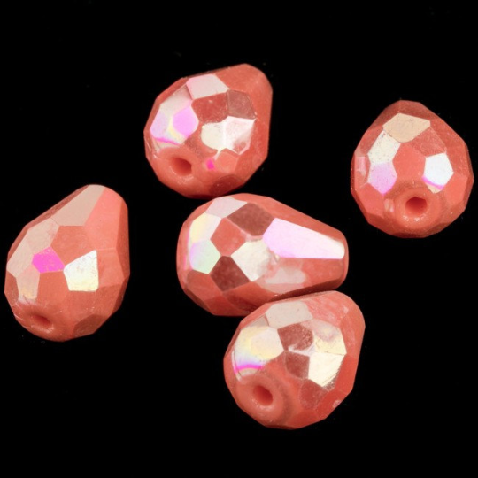 Vintage faceted AB teardrop bead, Austria. 10x7mm. Pkg of 4. b11-yo-0869-1