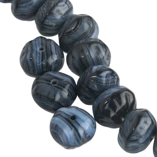 Czech black and blue rondelles. 9x12mm. Pkg of 5. B11-BL-0640