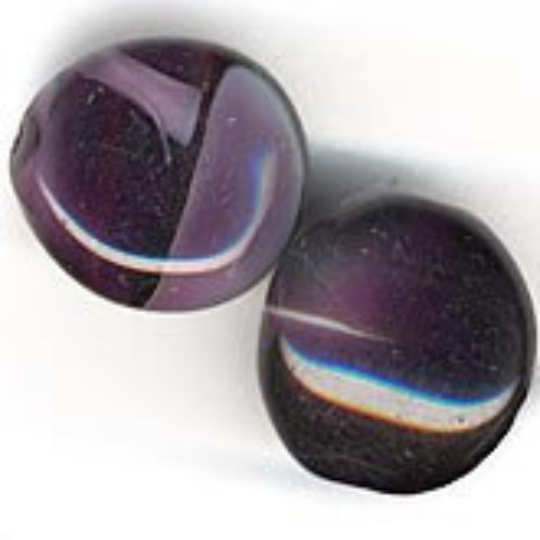 Czech pinched nuggets in eggplant with contrasting light lavender. Pkg of 4. 16x9mm.