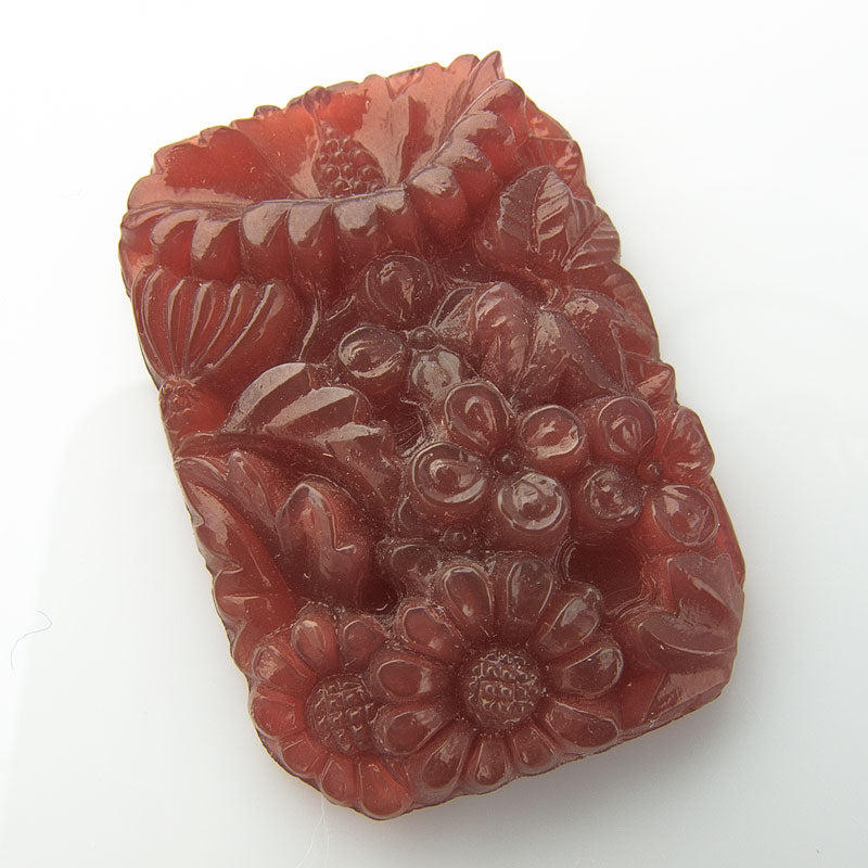 Old Bohemian molded carnelian glass flat-back "carved" floral stone 32x22mm pkg of 1.