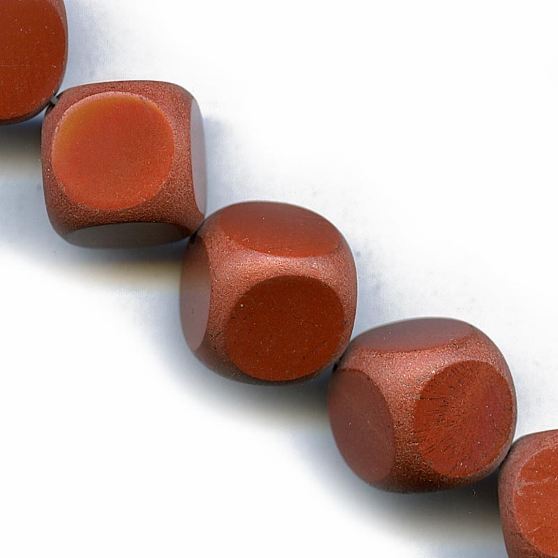 Vintage red jasper carved diagonal cubes, 10mm square pkg of 2. 