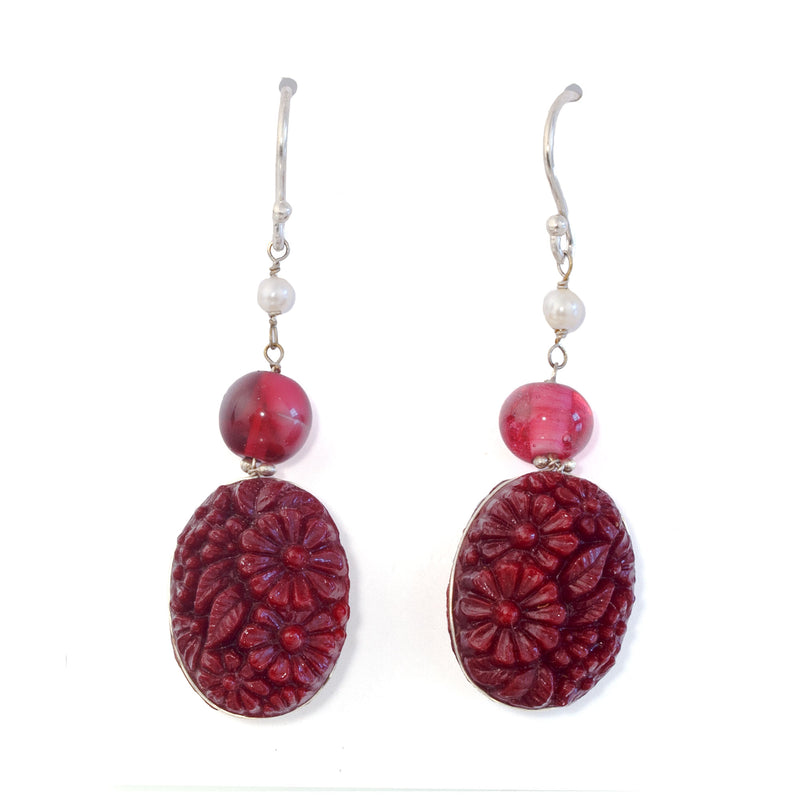 Vintage Bohemian pressed glass flower earrings