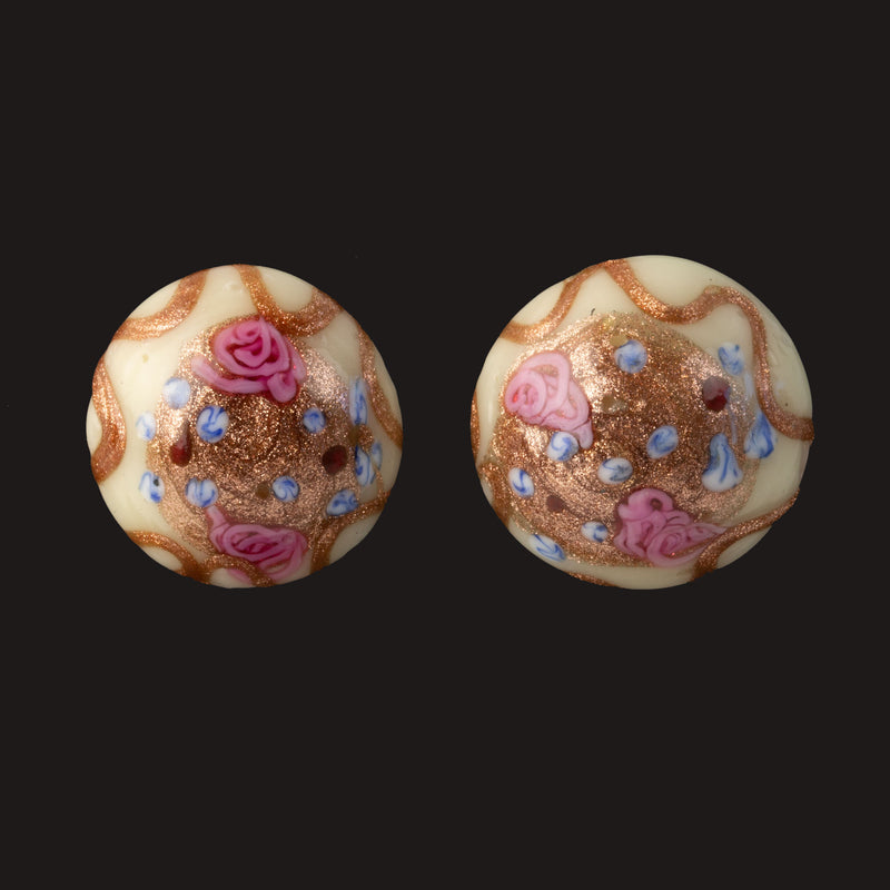 Vintage Venetian wedding cake fiorato and accent aventurine domed glass post earrings