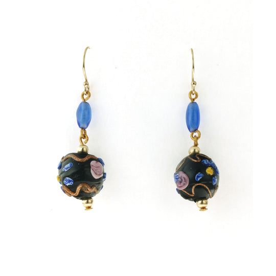 Wedding Cake Drop Earrings, lampwork Fiorato, Vintage Murano beads.  j-erbg899