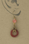 Art Deco 1920s fuscia Bohemian glass hoop earrings pink beads.