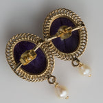Sugalite and Pearl Ear Rings in 14kt Yellow Gold