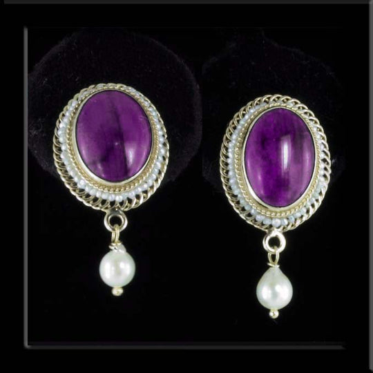 Sugilite and Pearl Earrings, 14kt Yellow Gold. j-erfn111