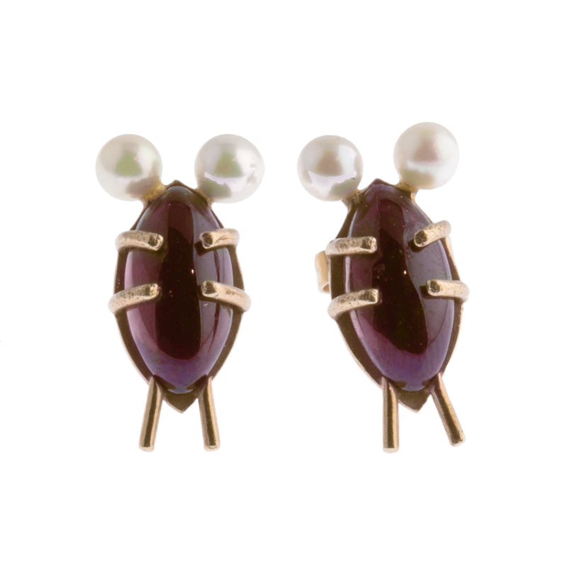 Garnet and 14k Gold Bug Earrings