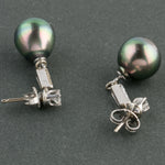 Vintage Tahitian black pearl earrings with 14k white gold and diamonds.