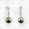 Vintage Tahitian black pearl earrings with 14k white gold and diamonds.