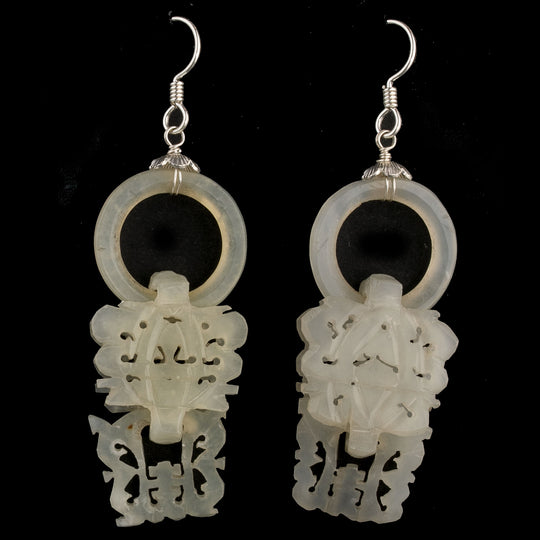 Antique Chinese nephrite jade wedding basket Devil's Work earrings. erja898