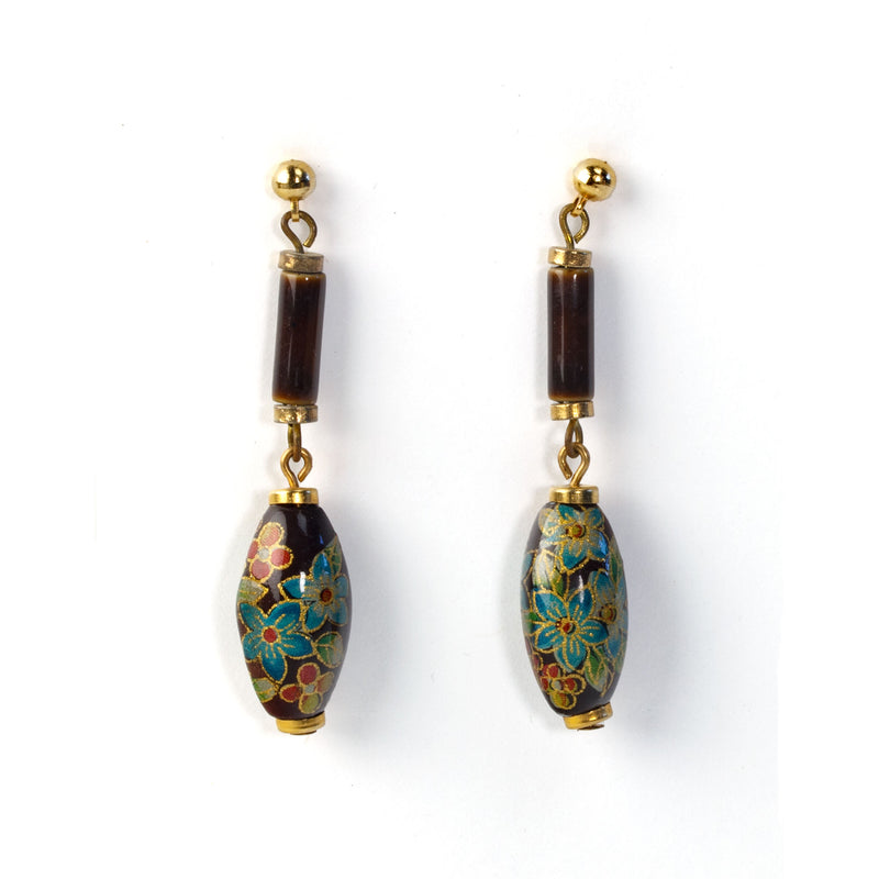 Vintage Cloisonné enamel dangle earrings.  2 inches