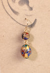 Vintage rare Chinese Cloisonné gold champlevé dangle bead earrings